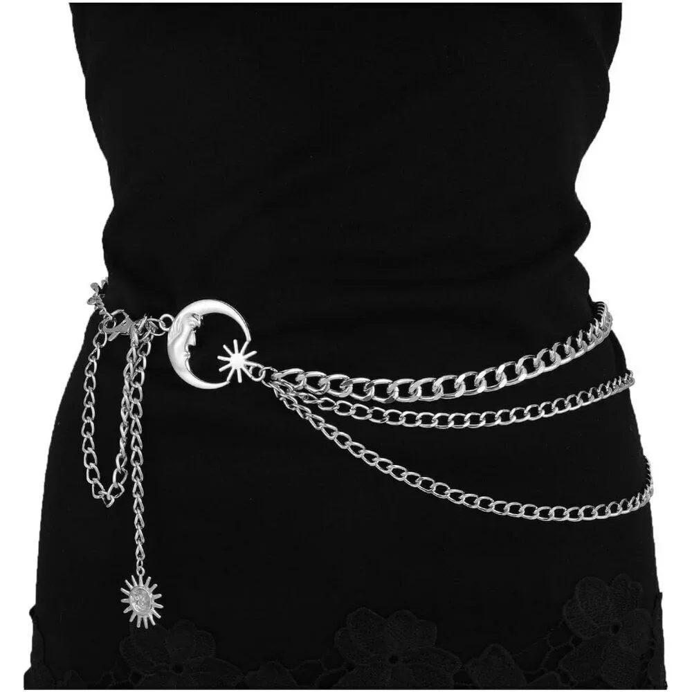 3-Layer Metal Waist Chain Belt for Women Silver Adjustable Body Jewelry
